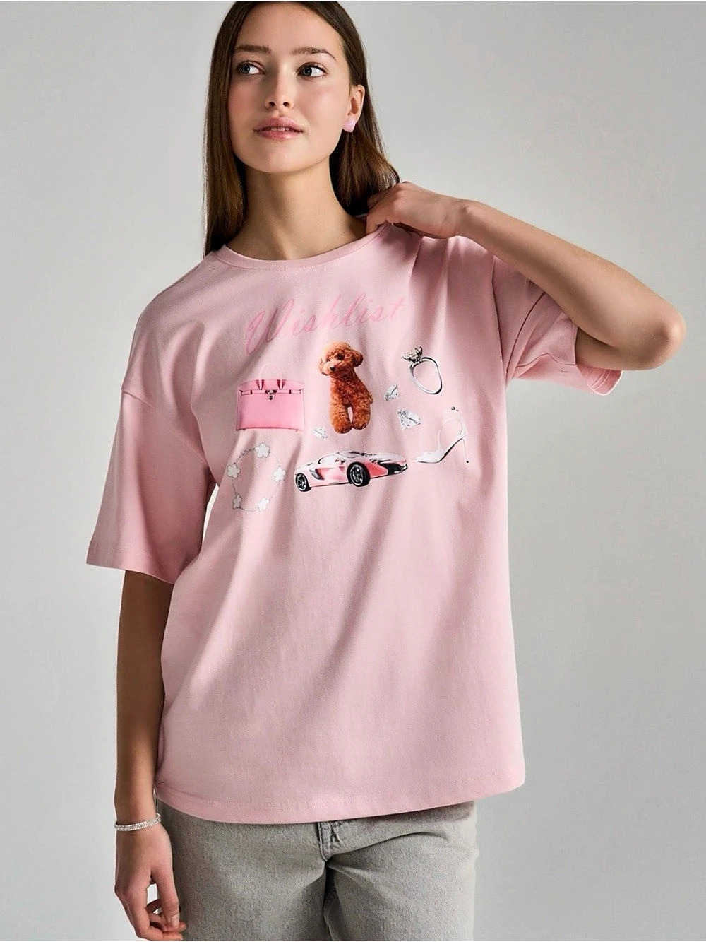Graphic Short Sleeve Tee in Pink XL New